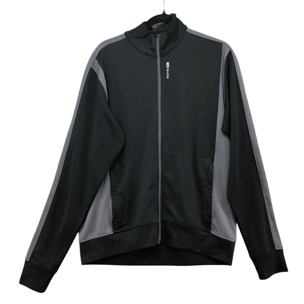 Sugoi Track Jacket Mens Large Black Gray Colorblock Full Zip Athletic Cycling